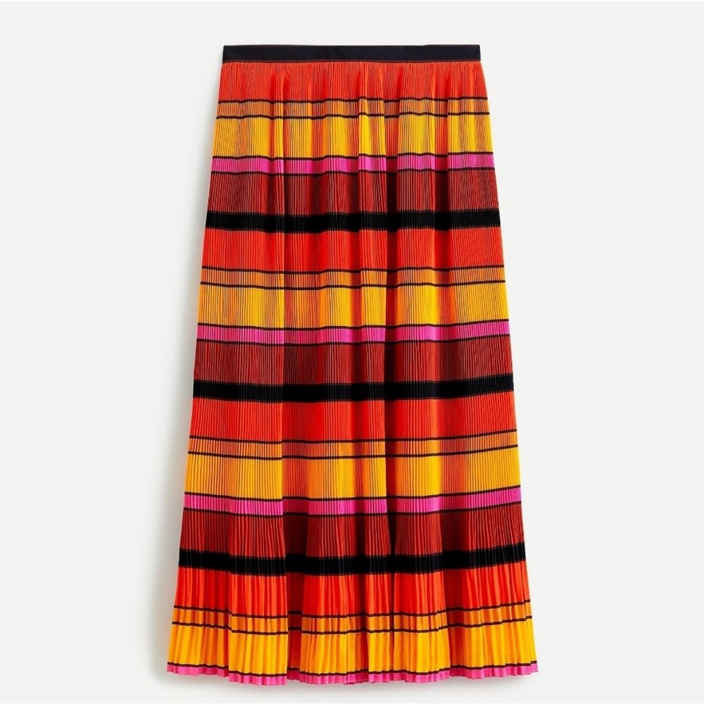 J. Crew Straight Pleat Skirt Multistripe Women's 2 Orange Career Preppy Classic